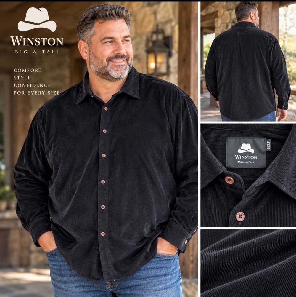 NWOT Winston Men’s 6XLT Black Corduroy Button Down Shirt Long Sleeve Big Tall